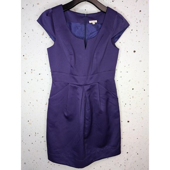 Shoshanna Royal Purple Sheath Dress Square Neck Pockets Size 8 EUC - Picture 1 of 7